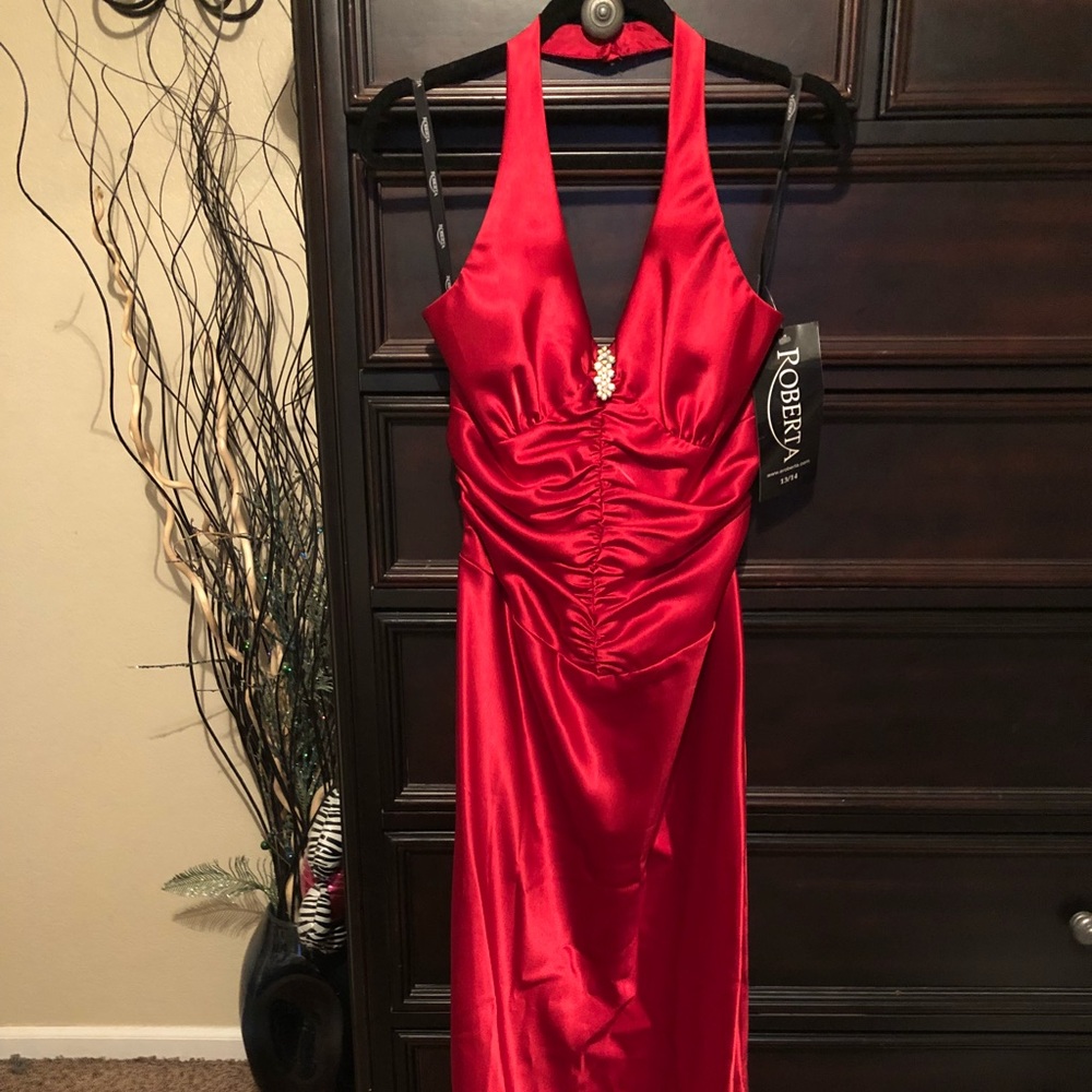 Silky RED formal around the neck dress